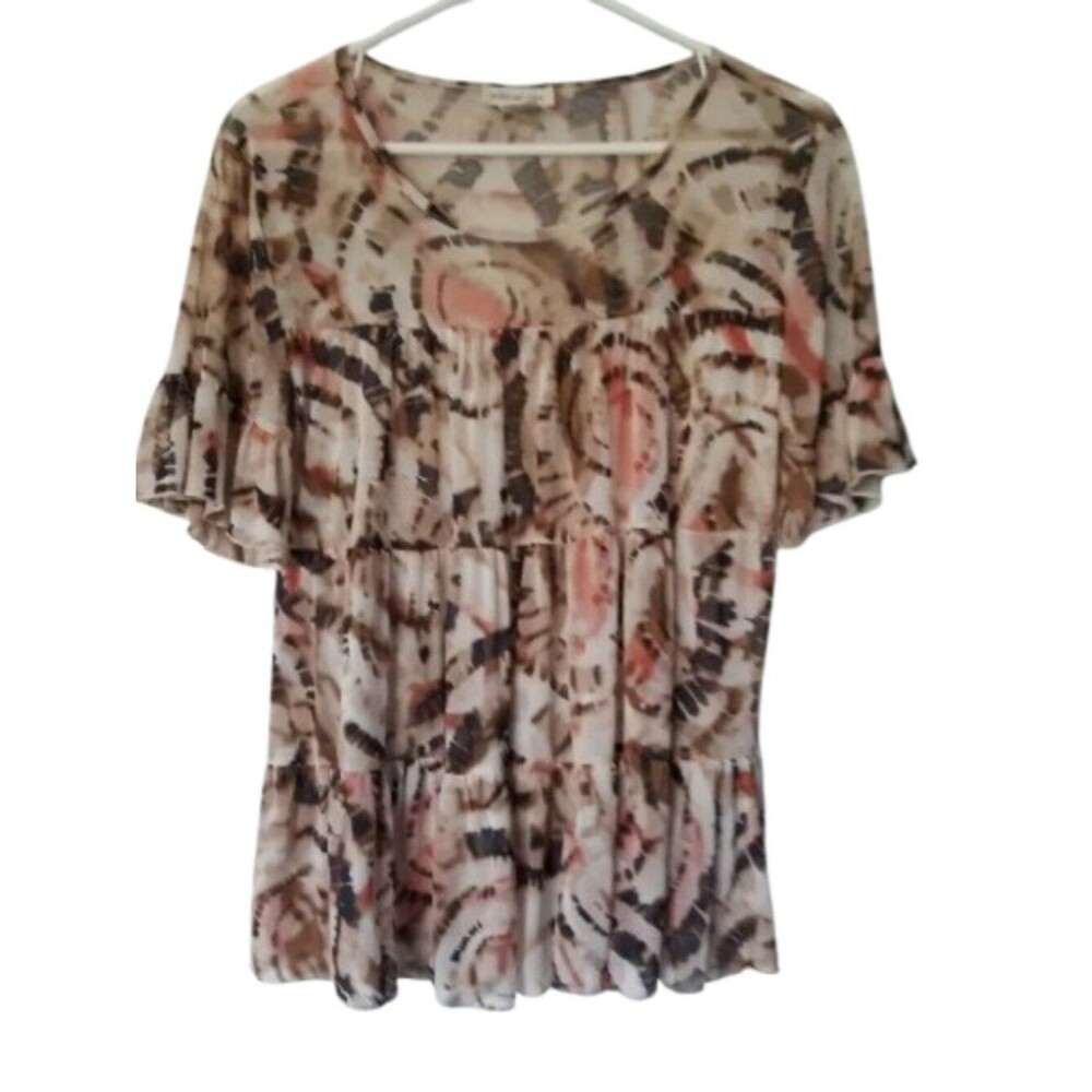 Tan Swirl Baby Doll Sheer Blouse S